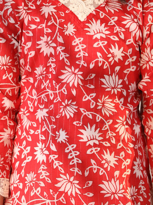 Girl's' Red Only Kurta